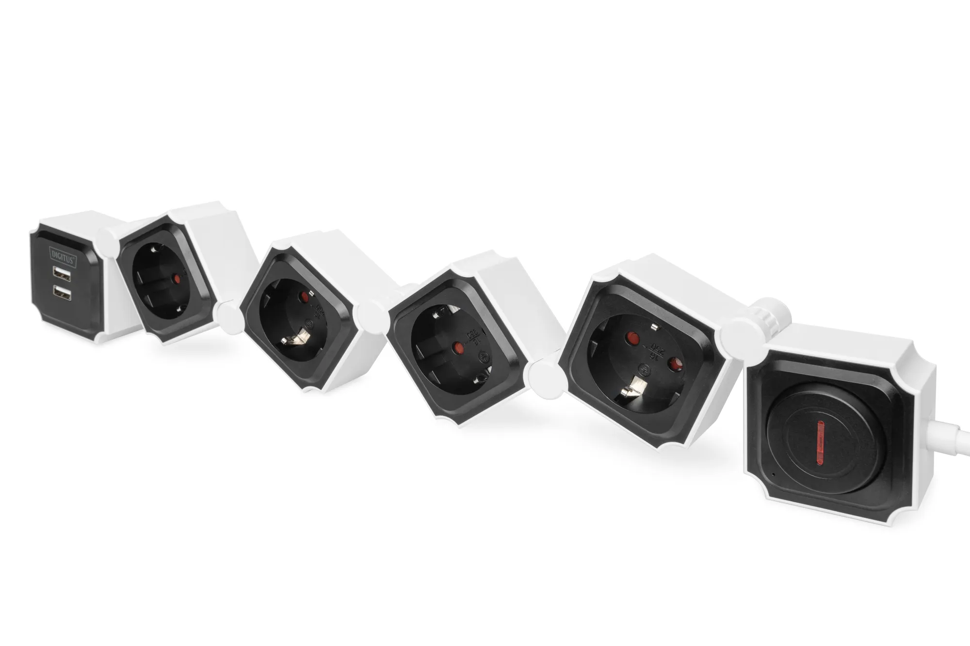 Блок розеток Flexible, 4xSchuko 16A, 2xUSB-A 2.4A, білий Digitus (DA-70620) Блок розеток Flexible, 4xSchuko 16A, 2xUSB-A 2.4A, білий Digitus (DA-70620)