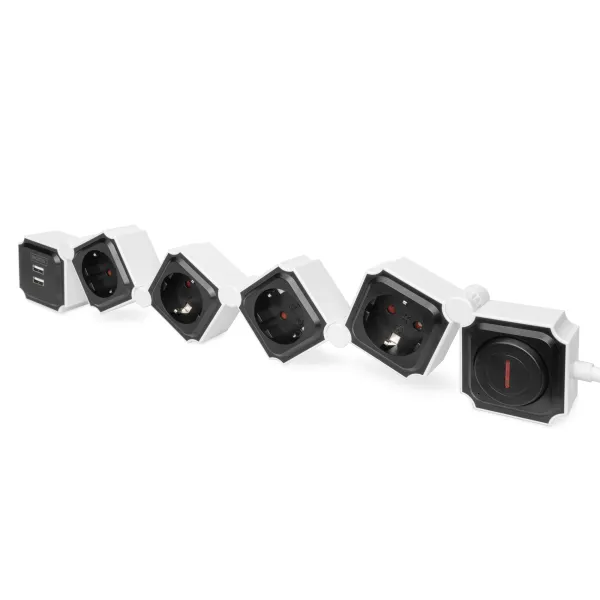 Блок розеток Flexible, 4xSchuko 16A, 2xUSB-A 2.4A, белый Digitus (DA-70620) - Фото 1