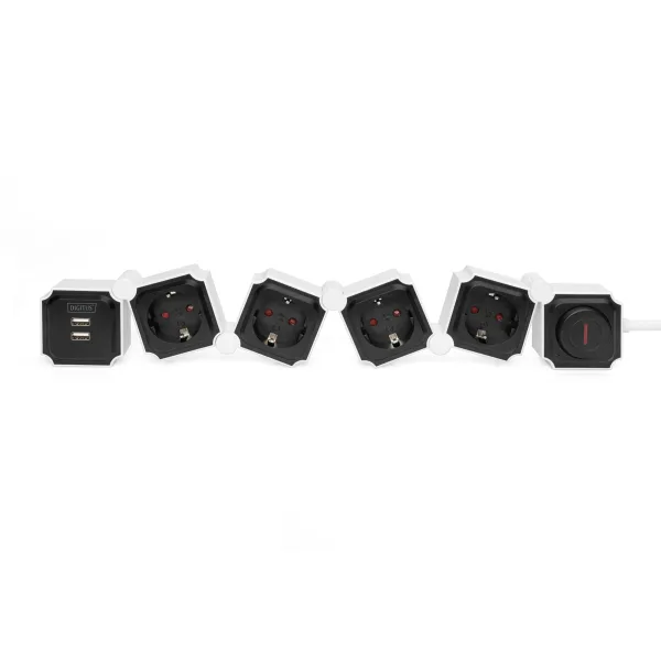 Блок розеток Flexible, 4xSchuko 16A, 2xUSB-A 2.4A, белый Digitus (DA-70620) - Фото 1