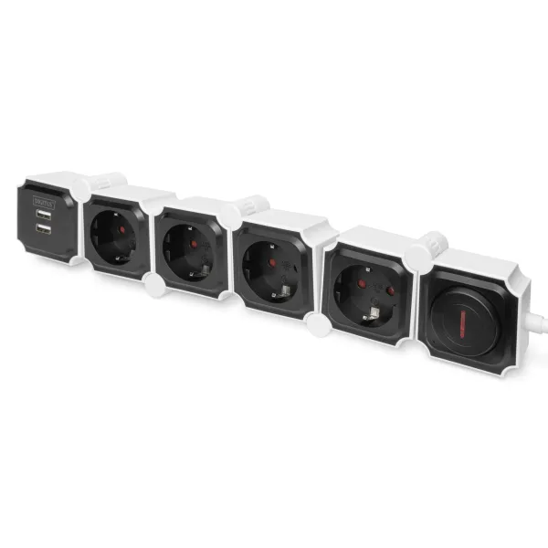 Блок розеток Flexible, 4xSchuko 16A, 2xUSB-A 2.4A, белый Digitus (DA-70620) - Фото 2