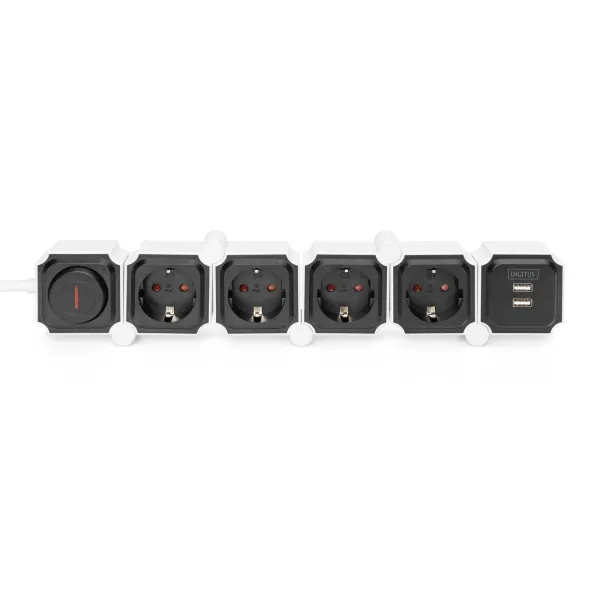 Блок розеток Flexible, 4xSchuko 16A, 2xUSB-A 2.4A, белый Digitus (DA-70620) - Фото 3