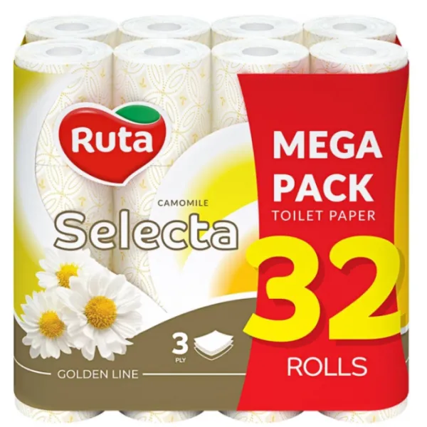 Бумага туалетная 32 рулона, 3 слоя, белый ромашка Ruta Selecta (58768986)\