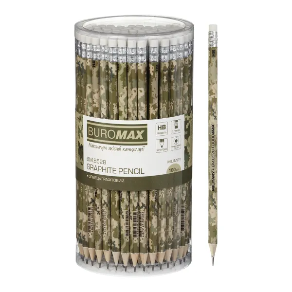 Карандаш графитовый MILITARY, ассорти, с резинкой Buromax (BM.8528)