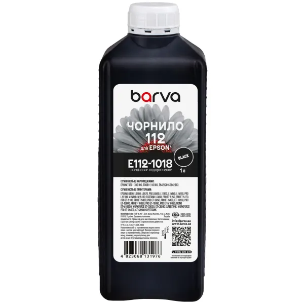 Чорнило для Epson 112 BK спеціальне 1 л, водорозчинне, чорне Barva (E112-1018)