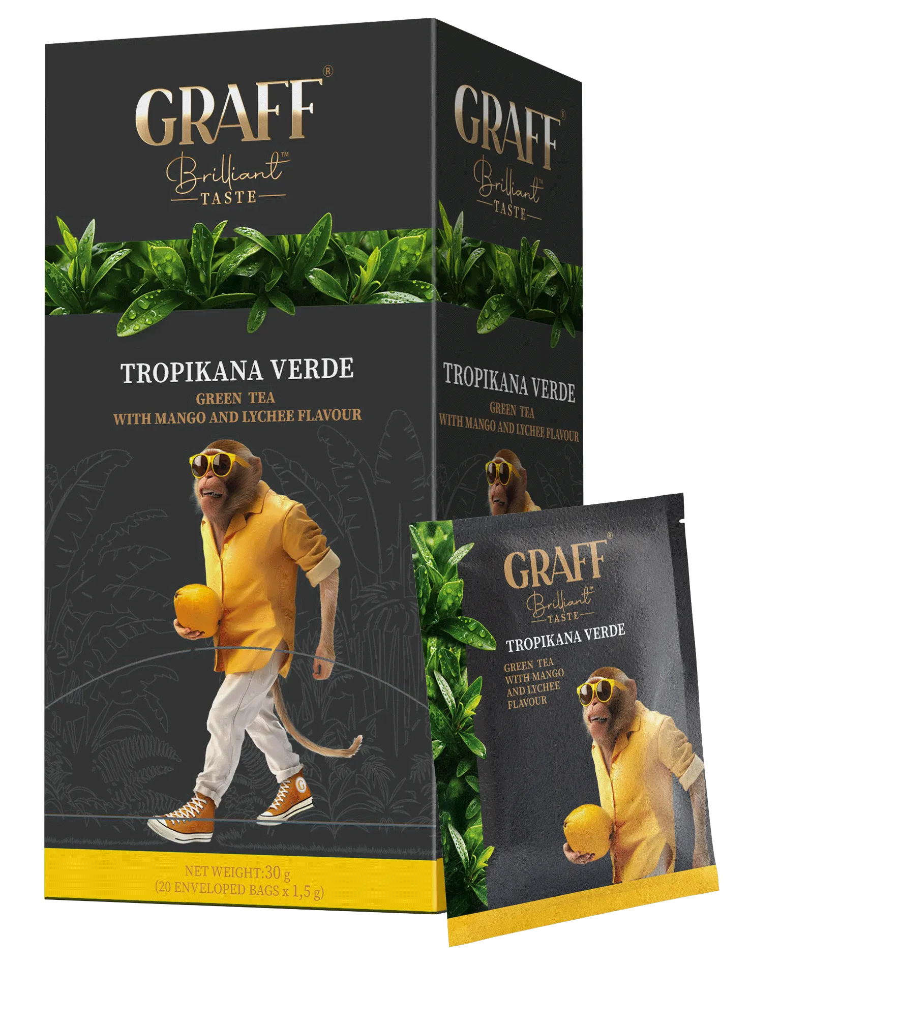 Чай зелений з ароматом манго та лічі 30 г (1,5 г х 20), сашет, Tropicana verde GRAFF (gr.10665) Чай зелений з ароматом манго та лічі 30 г (1,5 г х 20), сашет, Tropicana verde GRAFF (gr.10665)