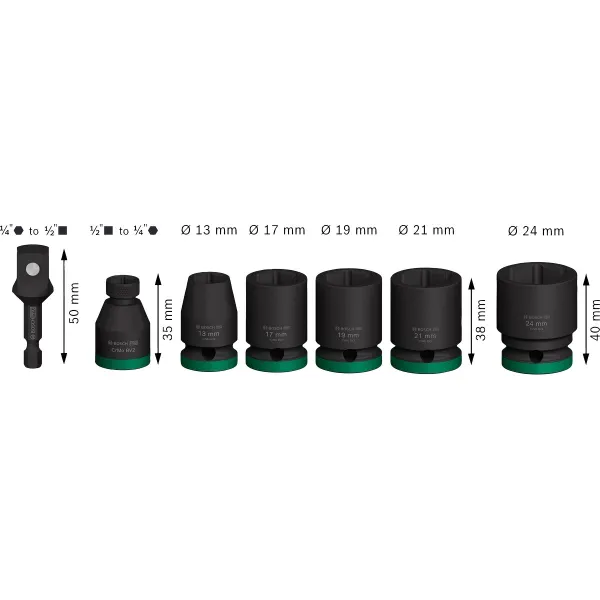 Набір ударних торцевих головок Professional Standart, 7шт, 1/2" з адаптером Bosch (2.608.003.032) - Фото 3