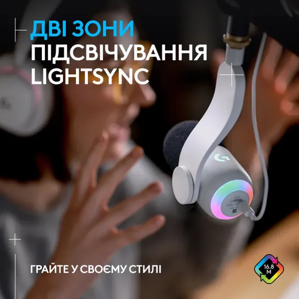 Микрофон USB Type-C игровой Yeti GX Dynamic RGB Lightsync, белый Logitech (988-000576) - Фото 4