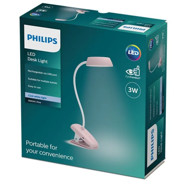 Лампа настольная с аккумулятором 3Вт, 1200мАч, 4000K, USB-A, розовая Donutclip Philips (929003179627) - Фото 5