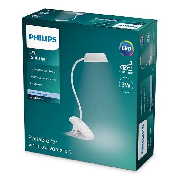 Лампа настольная с аккумулятором 3Вт, 1200мАч, 4000K, USB-A, белая Donutclip Philips (929003179727) - Фото 5