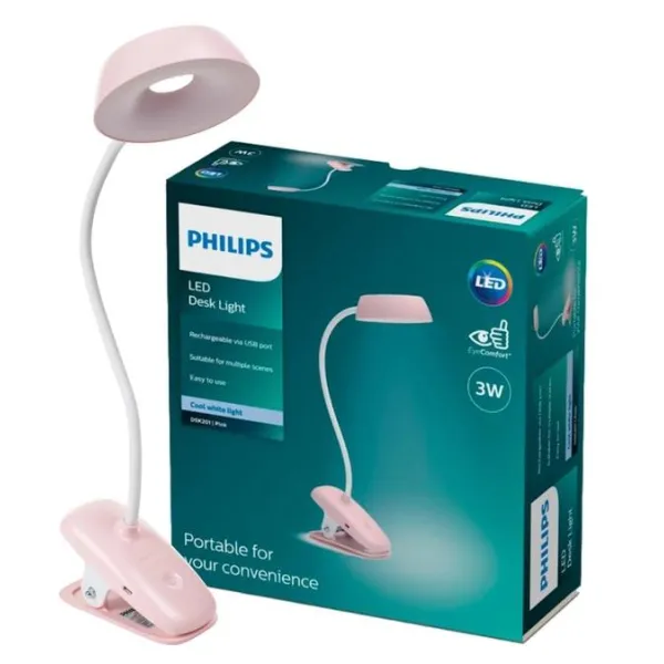 Лампа настольная с аккумулятором 3Вт, 1200мАч, 4000K, USB-A, розовая Donutclip Philips (929003179607) - Фото 1