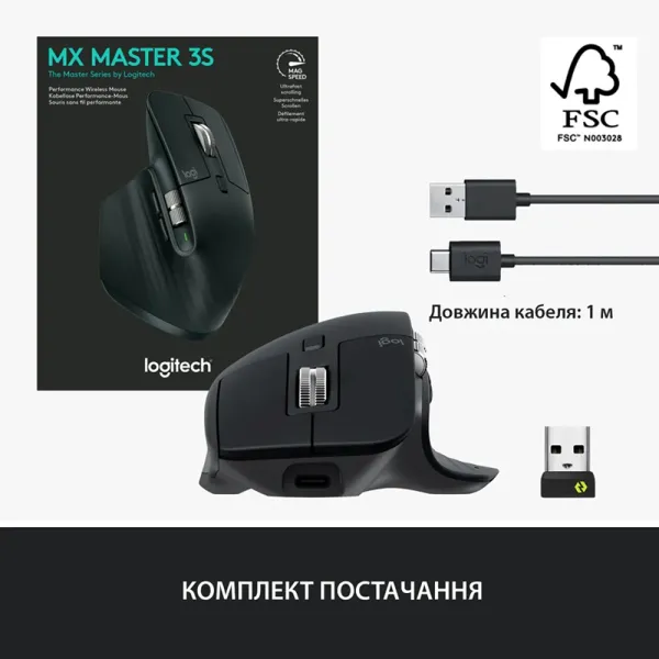 Миша бездротова MX Master 3S Performance, графітова Logitech (910-006559) - Фото 2