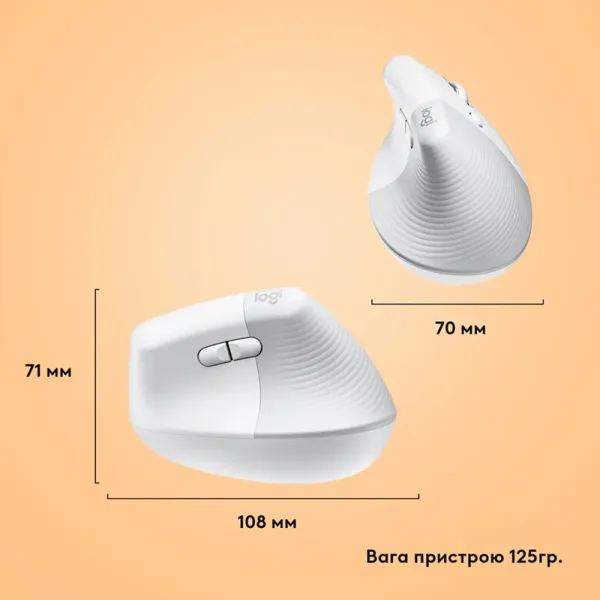 Мышь беспроводная Lift для Mac Vertical Ergonomic, белая Logitech (910-006477) - Фото 1