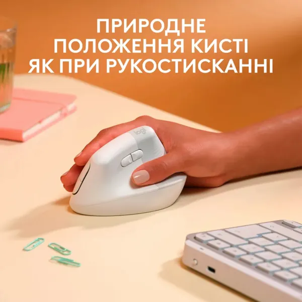 Мышь беспроводная Lift для Mac Vertical Ergonomic, белая Logitech (910-006477) - Фото 8