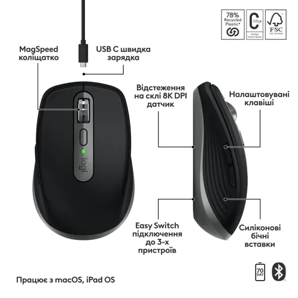 Мышь беспроводная MX Anywhere 3S для Mac, Space Grey Logitech (910-006947) - Фото 7