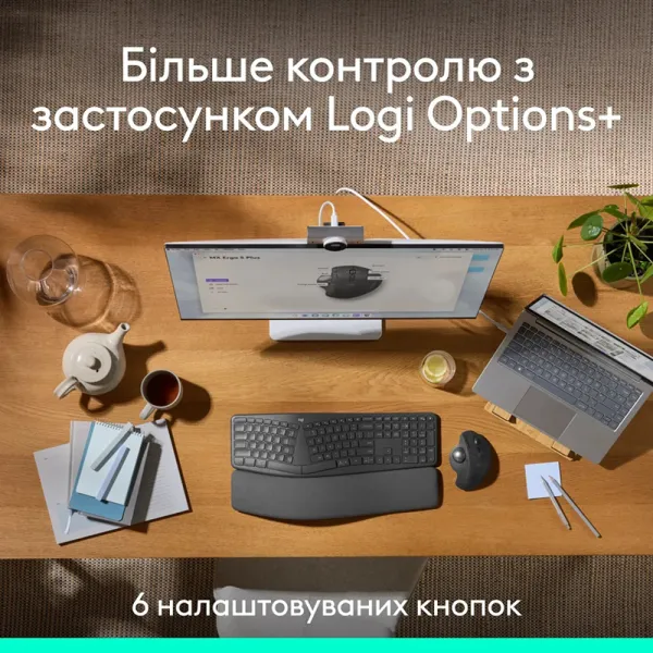 Мышь беспроводная MX Ergo S Trackball, графитовая Logitech (910-007260) - Фото 2
