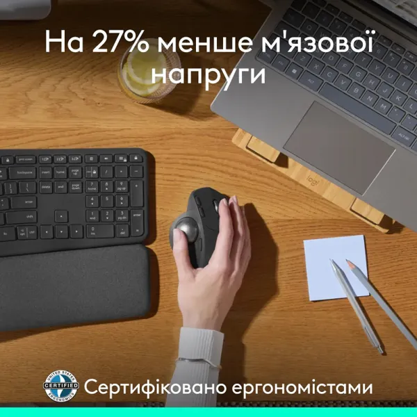 Мышь беспроводная MX Ergo S Trackball, графитовая Logitech (910-007260) - Фото 4