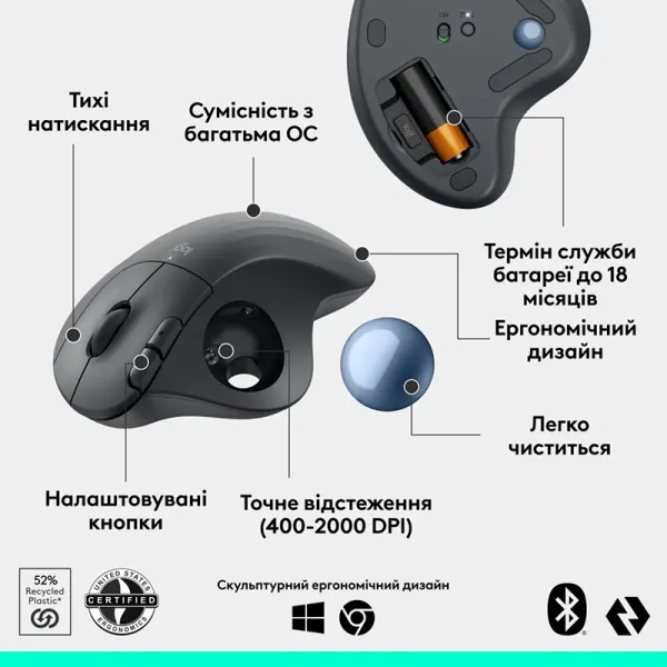 Мышь беспроводная Ergo M575S Trackball, графитовая Logitech (910-007029) - Фото 5