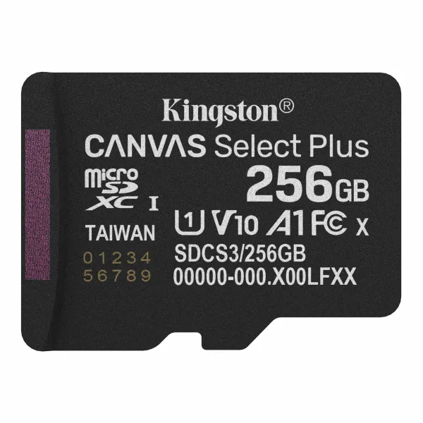 Карта памяти 256GB microSD C10 UHS-I A1 V10 R150MB/s Kingston (SDCS3/256GBSP)