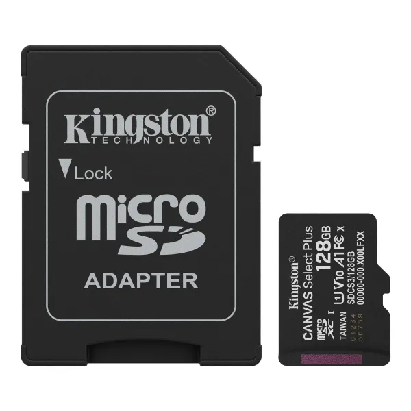 Карта памяти 128GB microSD C10 UHS-I A1 V10 R150MB/s + SD Kingston (SDCS3/128GB)