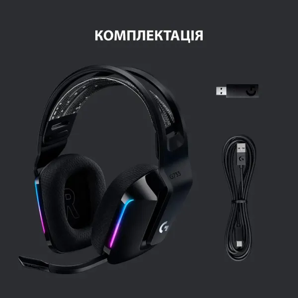 Гарнитура беспроводная игровая G733 Lightspeed, RGB, чёрная Logitech (981-000864) - Фото 5