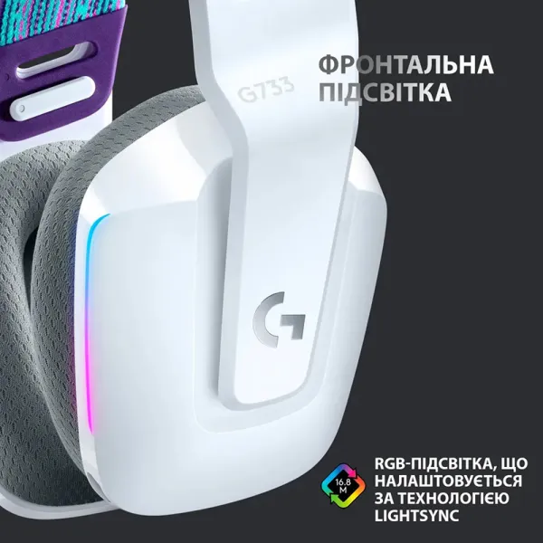 Гарнітура бездротова ігрова G733 Lightspeed, RGB, біла Logitech (981-000883) - Фото 11