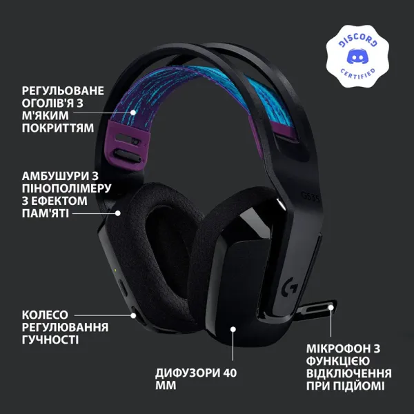 Гарнітура бездротова ігрова G535 Lightspeed, чорна Logitech (981-000972) - Фото 3