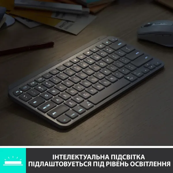 Клавиатура беспроводная MX Keys Mini Illuminated, UA, светло-серая Logitech (920-010499) - Фото 3