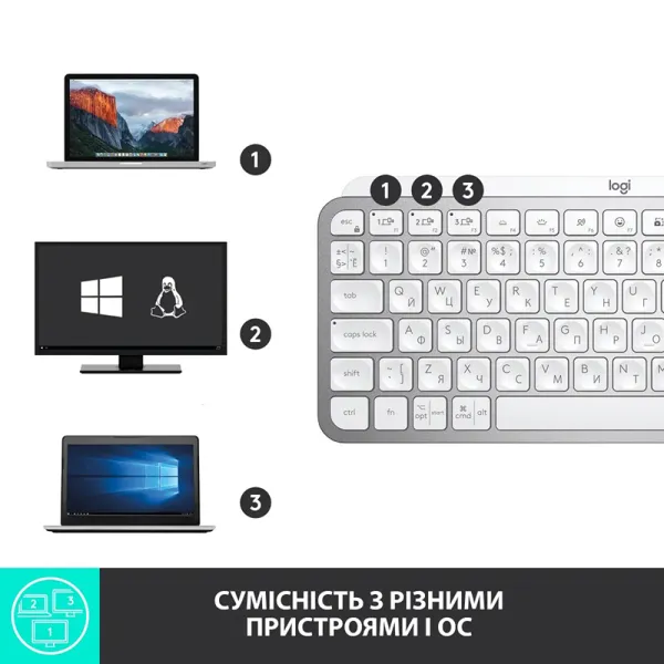 Клавиатура беспроводная MX Keys Mini Illuminated, UA, светло-серая Logitech (920-010499) - Фото 7
