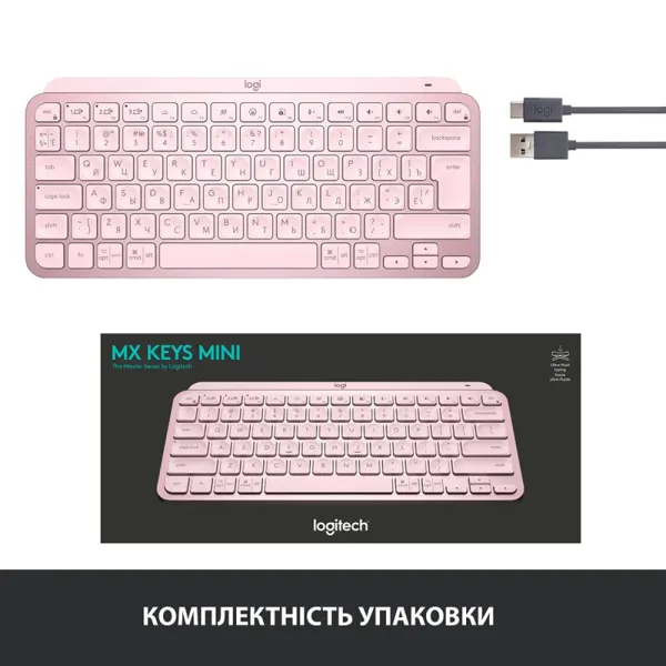 Клавиатура беспроводная MX Keys Mini Illuminated, UA, розовая Logitech (920-010500) - Фото 12
