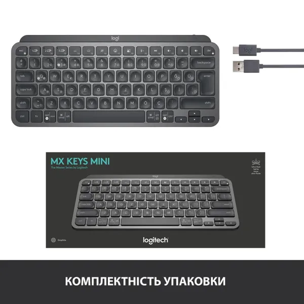 Клавиатура беспроводная MX Keys Mini Illuminated, UA, графитовая Logitech (920-010498) - Фото 3