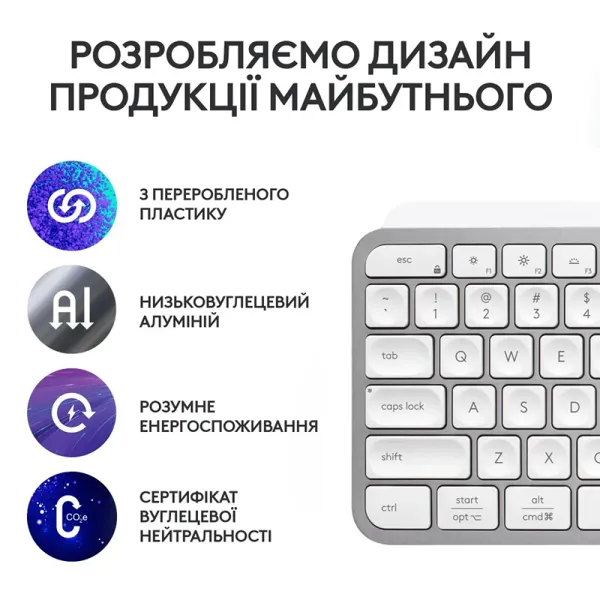 Клавіатура бездротова MX Keys S, UA, світло-сіра Logitech (920-011588) - Фото 2