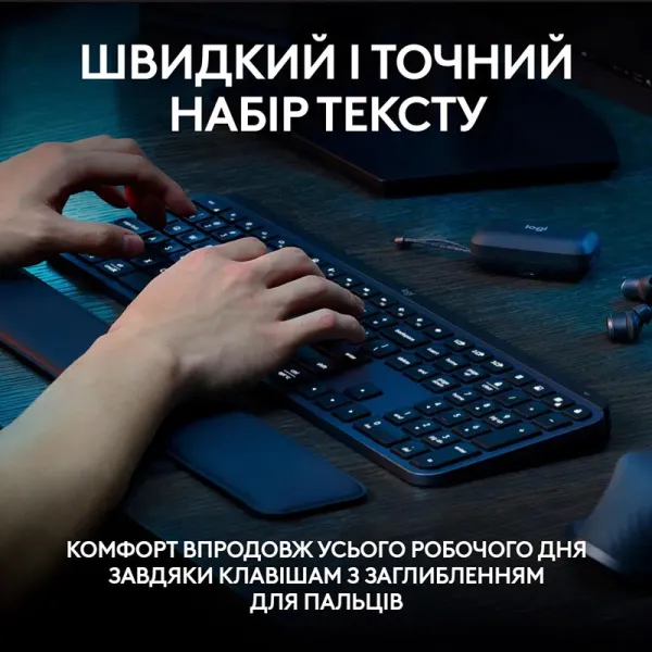 Клавиатура беспроводная MX Keys S Plus Palmrest, UA, графитовая Logitech (920-011589) - Фото 3