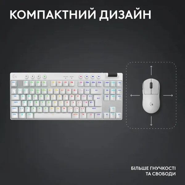 Клавиатура беспроводная G Pro X TKL Lightspeed Tactile, UA, белая Logitech (920-012148) - Фото 3