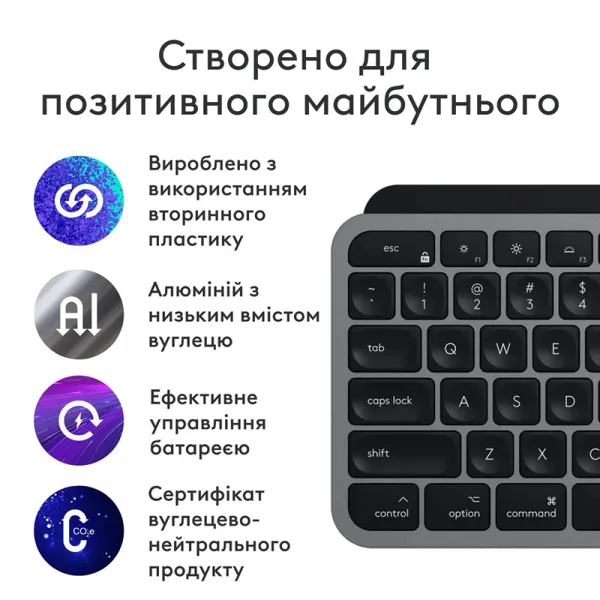 Клавиатура беспроводная MX Keys S для Mac, UA, Space Grey Logitech (920-011637) - Фото 2