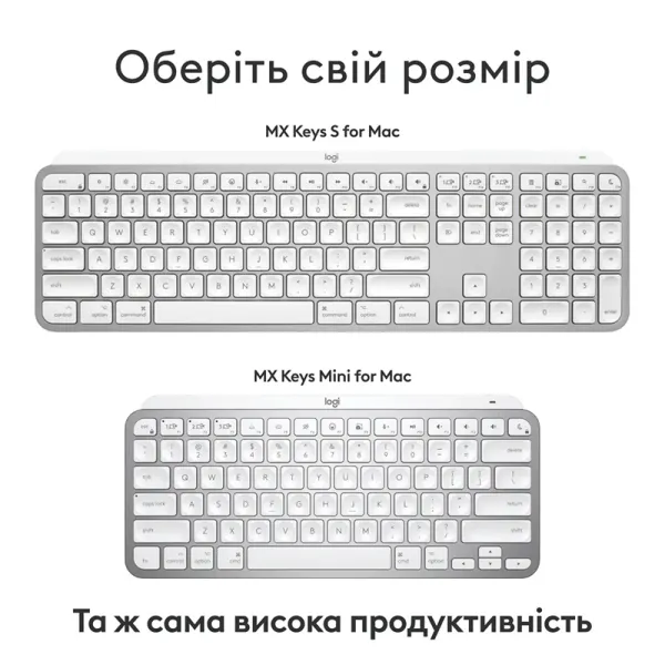 Клавиатура беспроводная MX Keys S для Mac, UA, светло-серая Logitech (920-011638) - Фото 1