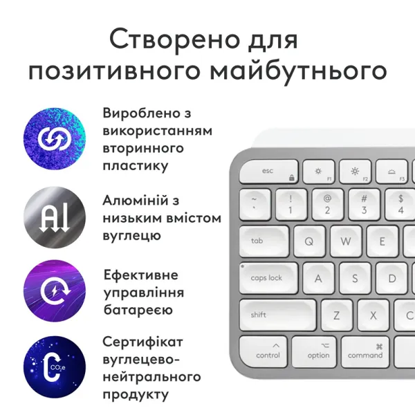 Клавиатура беспроводная MX Keys S для Mac, UA, светло-серая Logitech (920-011638) - Фото 8