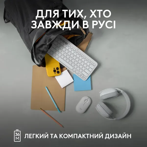 Клавиатура беспроводная Pebble K380s Multi-Device, UA, белая Logitech (920-011852) - Фото 9