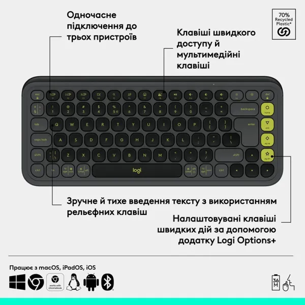 Клавиатура беспроводная POP Icon Keys, UA, графитовая Logitech (920-013157) - Фото 2