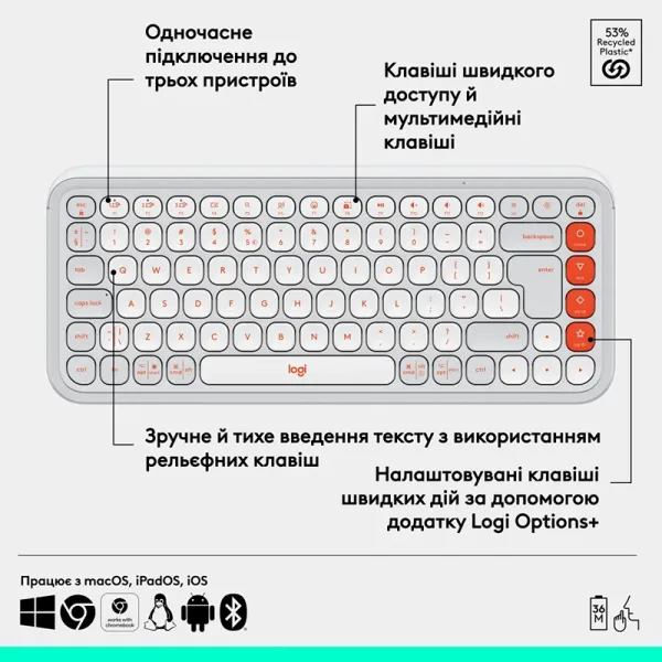 Клавиатура беспроводная POP Icon Keys, UA, белая Logitech (920-013072) - Фото 7