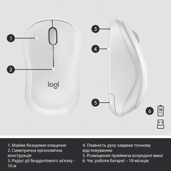 Комплект клавиатура и мышь беспроводной MK295 Silent Combo, UA, белый Logitech (920-009824) - Фото 4