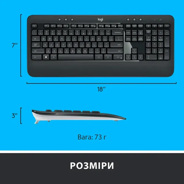 Комплект клавиатура и мышь беспроводной MK540 Advanced Combo, UA, чёрный Logitech (920-008685) - Фото 7