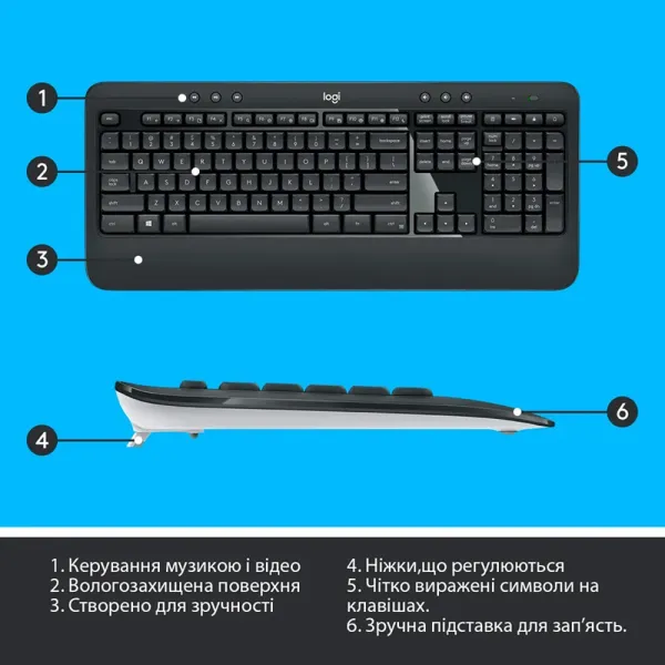 Комплект клавиатура и мышь беспроводной MK540 Advanced Combo, UA, чёрный Logitech (920-008685) - Фото 8