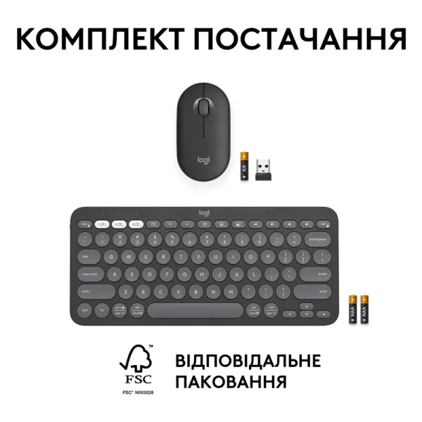 Комплект клавиатура и мышь беспроводной Pebble 2 Combo, UA, графитовый Logitech (920-012239) - Фото 4