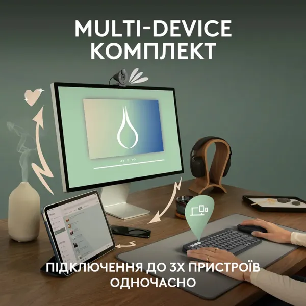 Комплект клавиатура и мышь беспроводной Pebble 2 Combo, UA, розовый Logitech (920-012241) - Фото 6