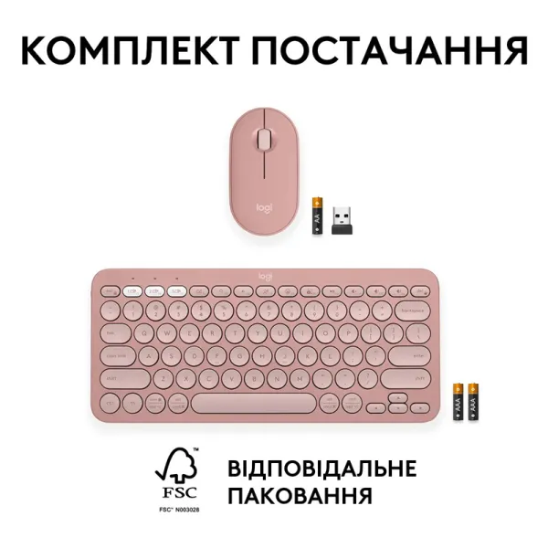 Комплект клавиатура и мышь беспроводной Pebble 2 Combo, UA, розовый Logitech (920-012241) - Фото 10