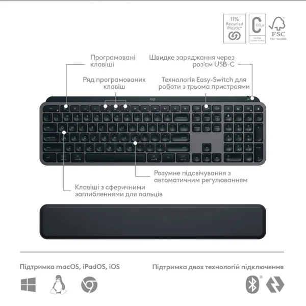 Комплект клавиатура и мышь беспроводной MX Keys S Combo, UA, графитовый Logitech (920-011614) - Фото 5