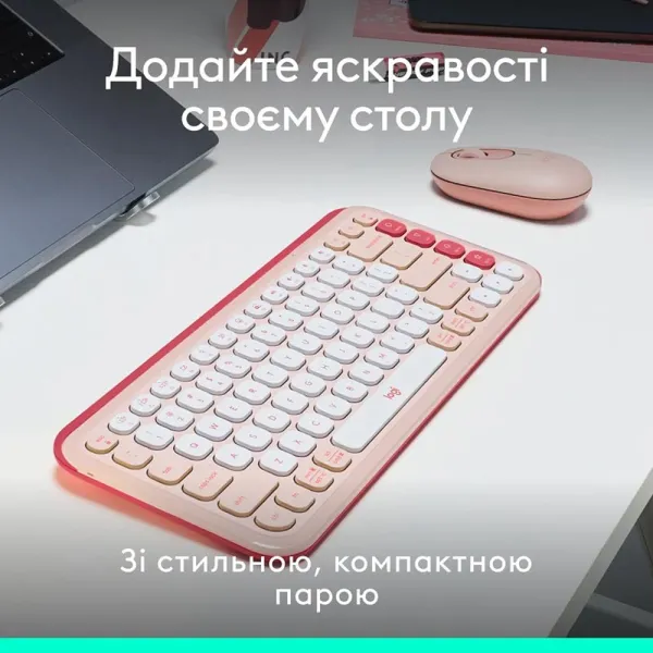 Комплект клавиатура и мышь беспроводной POP Icon Combo, UA, розовый Logitech (920-013142) - Фото 2