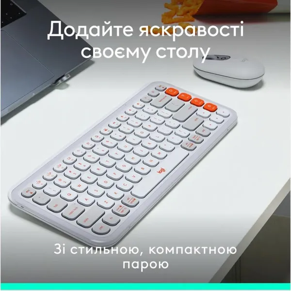 Комплект клавиатура и мышь беспроводной POP Icon Combo, UA, белый Logitech (920-013141) - Фото 5