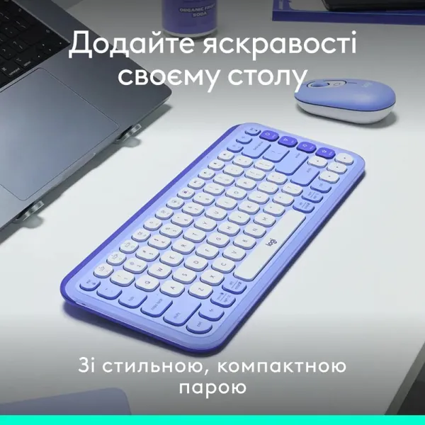Комплект клавиатура и мышь беспроводной POP Icon Combo, UA, лиловый Logitech (920-013078) - Фото 6