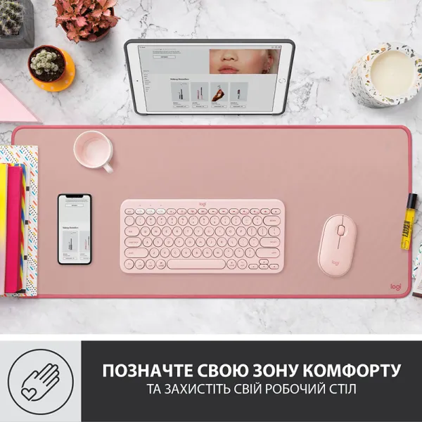 Коврик для мыши Desk Mat Studio Series, Darker Rose Logitech (956-000053) - Фото 7